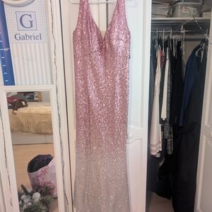 Pink and Silver Sequin Gown